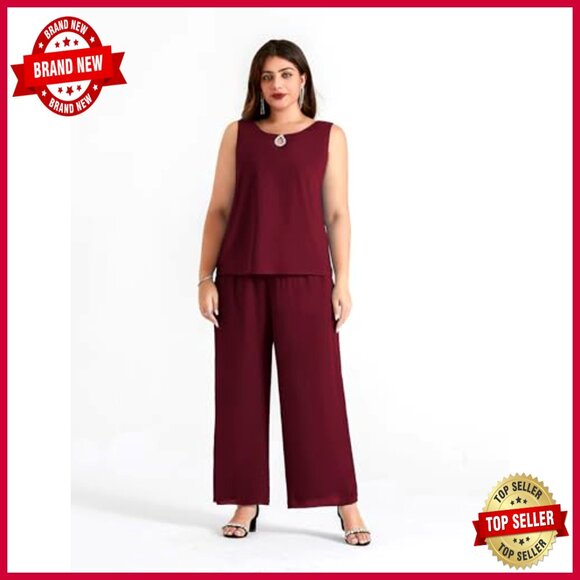 Elegant Chiffon Pant Set with Rhinestone Tank and Shrug for Wedding Guest - Picture 3 of 7